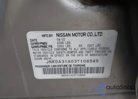 2003 Infiniti I35 Luxury z USA, uszkodzony, nr VIN JNKDA31A03T104545